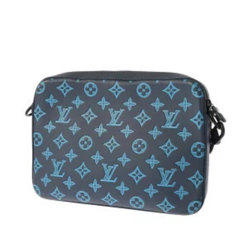 Louis Vuitton Black Leather Trio Blue Navy Shadow Monogram Messenger Bag